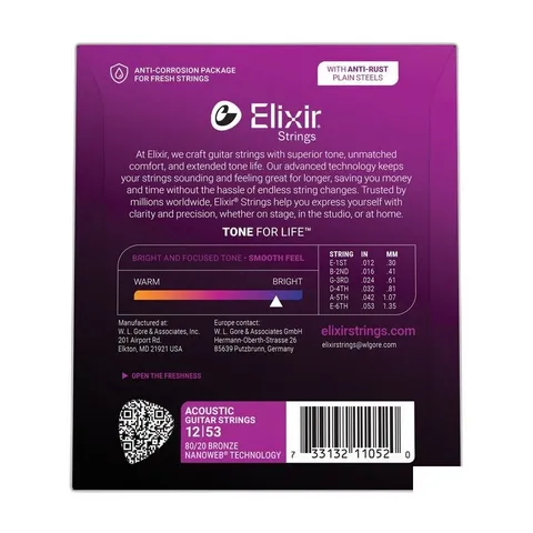Elixir Elixir 11052 NANOWEB 80/20 黃銅 (12-53) — 三峽吉他 / 電吉他弦